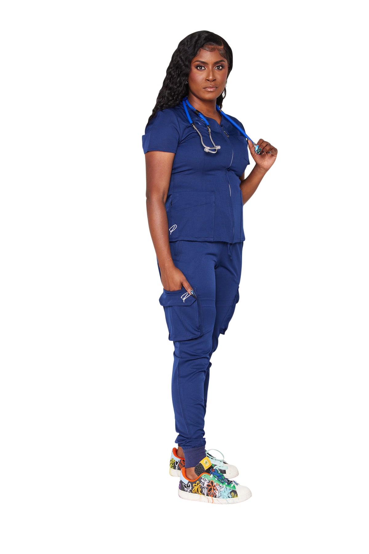 Medical scrubs STRETCH top, navy blue, BE6-G