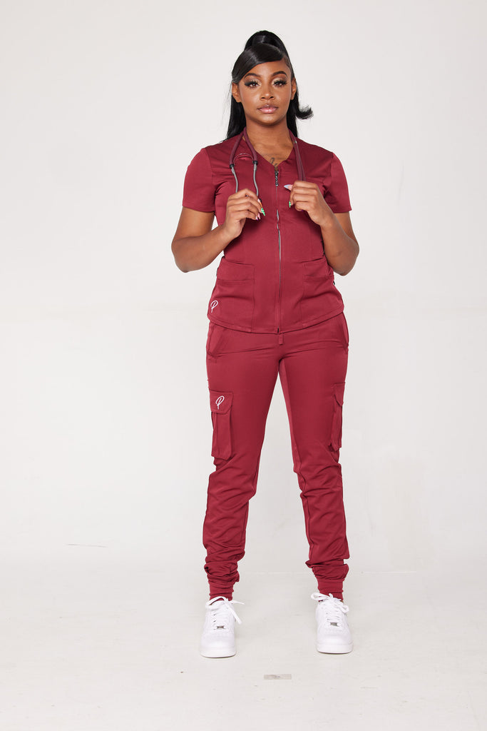 Maroon Scrub Set